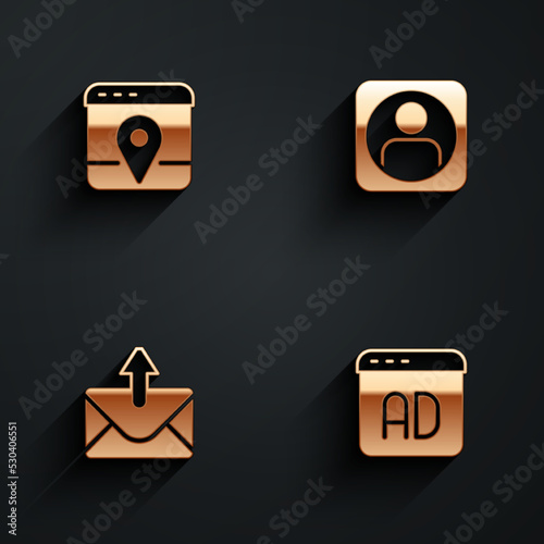 Set Infographic of city map, Create account screen, Mail and e-mail and Advertising icon with long shadow. Vector