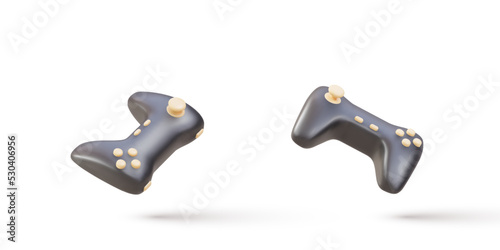 3d two Realistic  gamepads isolated on grey background. Vector illustration.