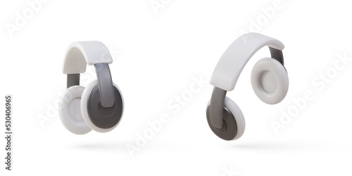3d two White realistic headphones isolated on white background. Music device technology. Vector illustration.