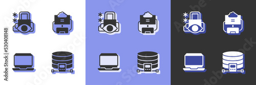 Set Cloud database, Cyber security, Laptop and icon. Vector