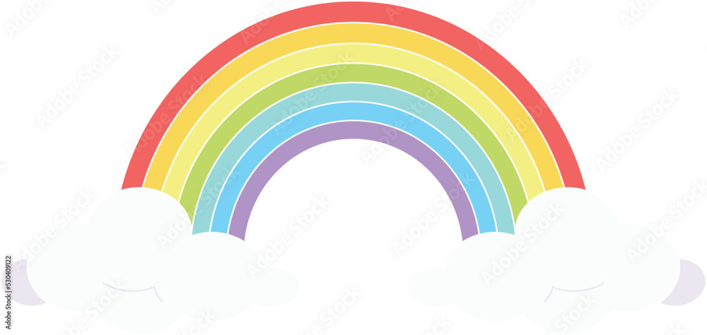 Rainbow between clouds, symmetrical - vector full color clip art. rainbow with clouds