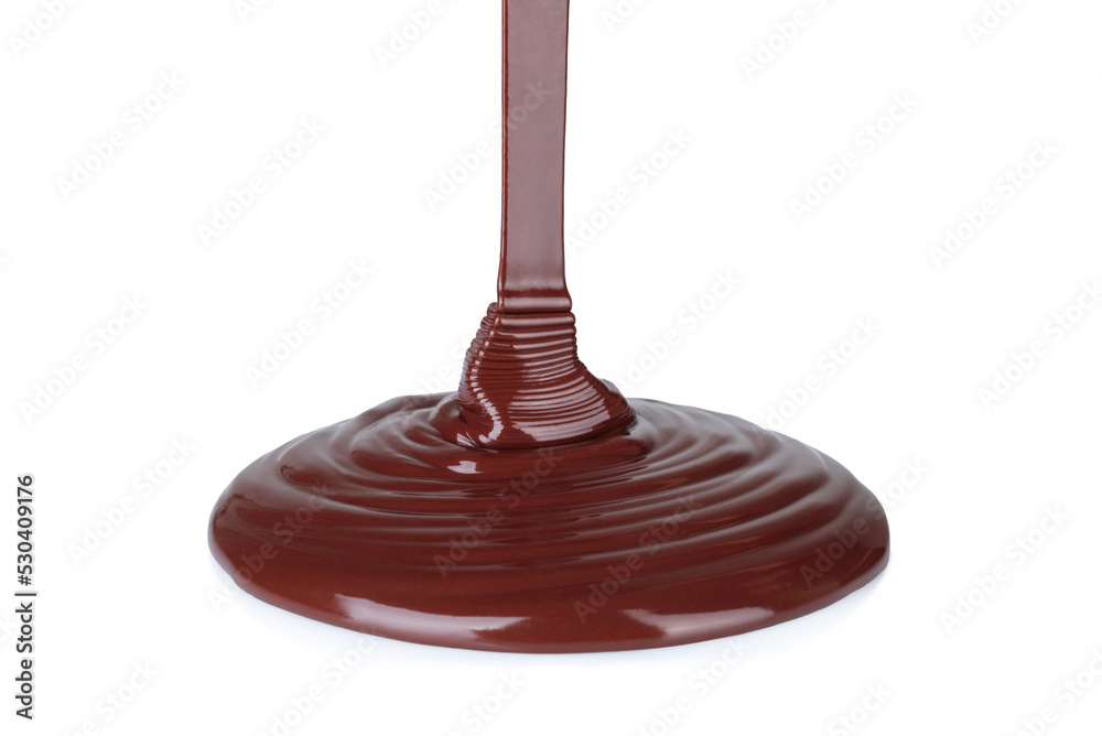 Melted chocolate dripping on white background Melted chocolate dripping on white background