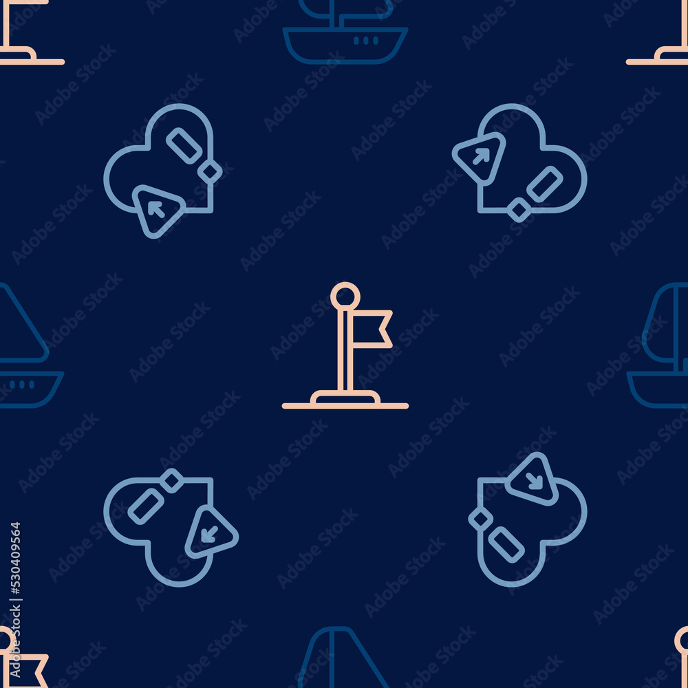 Set line Yacht sailboat, Heart rate and Flag on seamless pattern. Vector Set line Yacht sailboat, Heart rate and Flag on seamless pattern. Vector