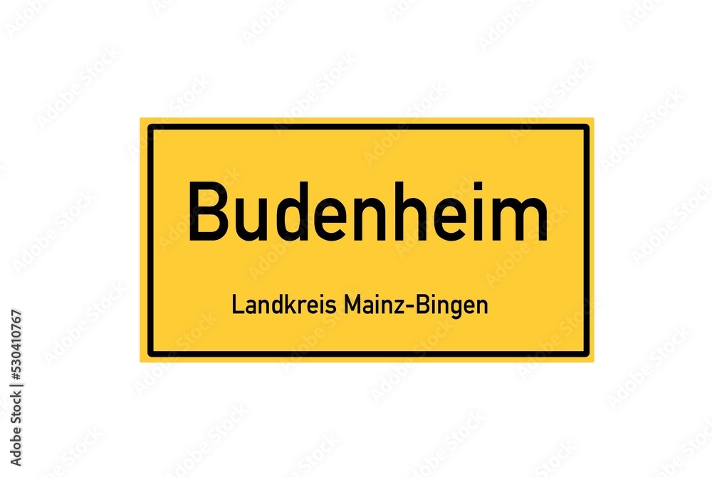Isolated German city limit sign of Budenheim located in Rheinland-Pfalz Isolated German city limit sign of Budenheim located in Rheinland-Pfalz