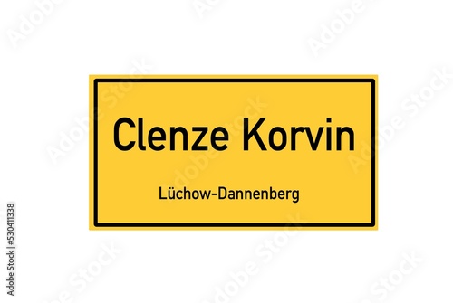 Isolated German city limit sign of Clenze Korvin located in Niedersachsen photo