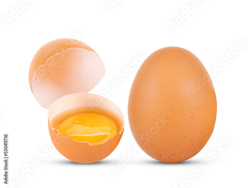 Broken egg isolated on white background.