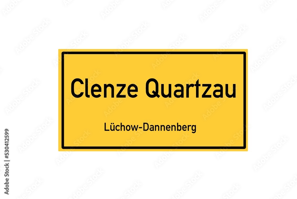 Isolated German city limit sign of Clenze Quartzau located in Niedersachsen Isolated German city limit sign of Clenze Quartzau located in Niedersachsen