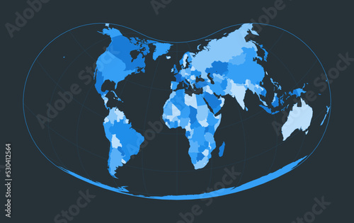 World Map. Hill eucyclic projection. Futuristic world illustration for your infographic. Nice blue colors palette. Authentic vector illustration.