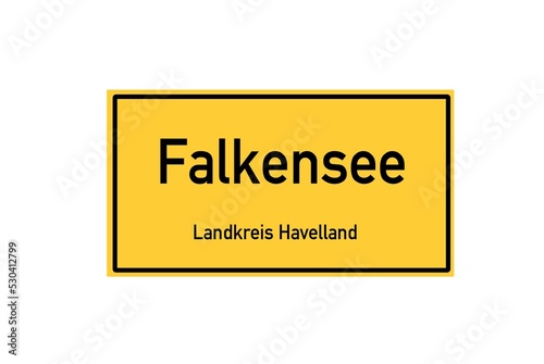 Isolated German city limit sign of Falkensee located in Brandenburg photo