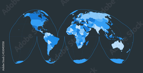 World Map. Goode's interrupted homolosine projection. Futuristic world illustration for your infographic. Nice blue colors palette. Classy vector illustration.
