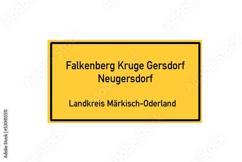 Isolated German city limit sign of Falkenberg Kruge Gersdorf Neugersdorf located in Brandenburg photo