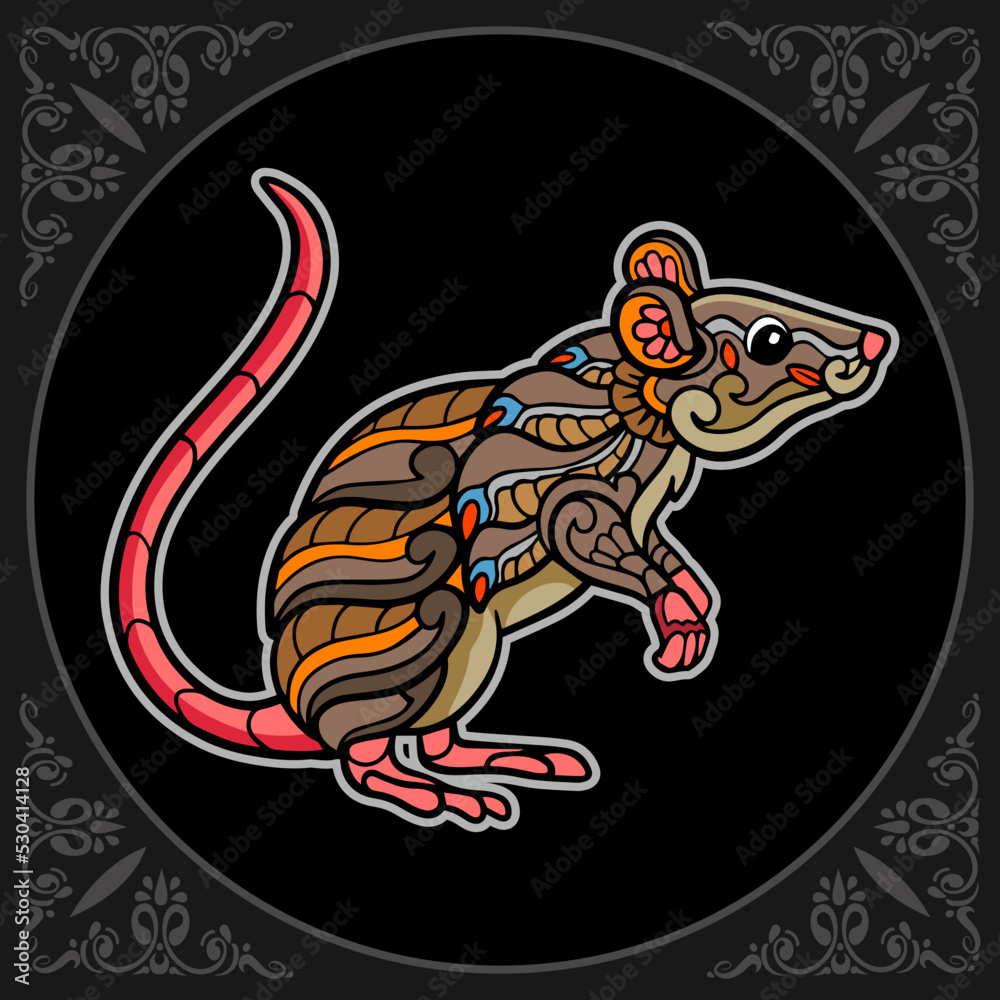Colorful mouse zentangle arts isolated on black background Colorful mouse zentangle arts isolated on black background
