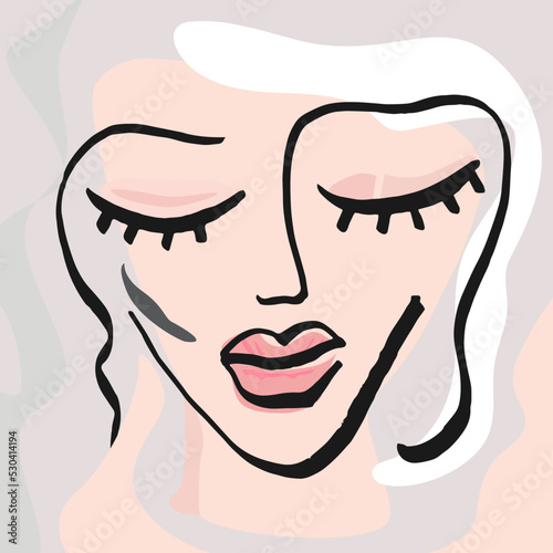 Set of backgrounds with one line faces. Cubism face. Design templates. Linear drawing