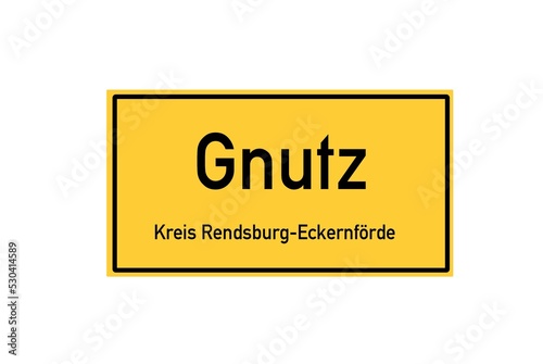 Isolated German city limit sign of Gnutz located in Schleswig-Holstein