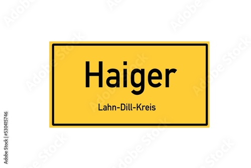 Isolated German city limit sign of Haiger located in Hessen photo