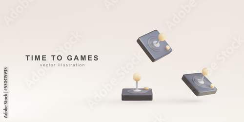 TIME TO GAMES - 3d Realistic old  gamepads. Vector illustration.