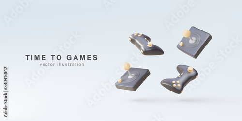 TIME TO GAMES - 3d Realistic old and new  gamepads. Vector illustration.