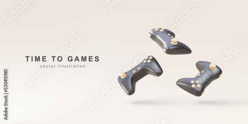 TIME TO GAMES - 3d Realistic  gamepads. Vector illustration.