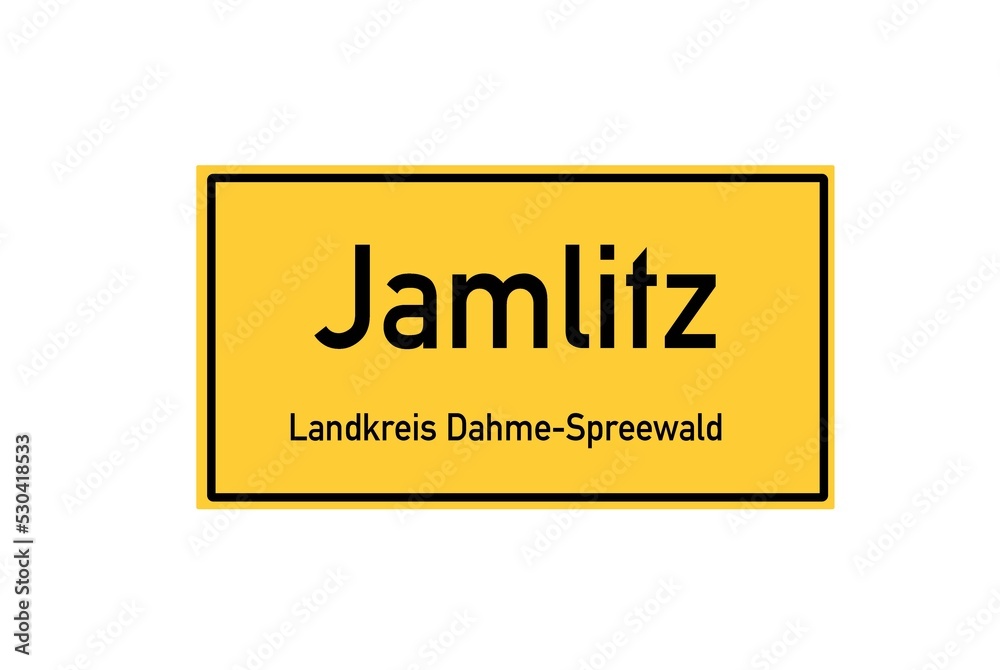 Isolated German city limit sign of Jamlitz located in Brandenburg Isolated German city limit sign of Jamlitz located in Brandenburg