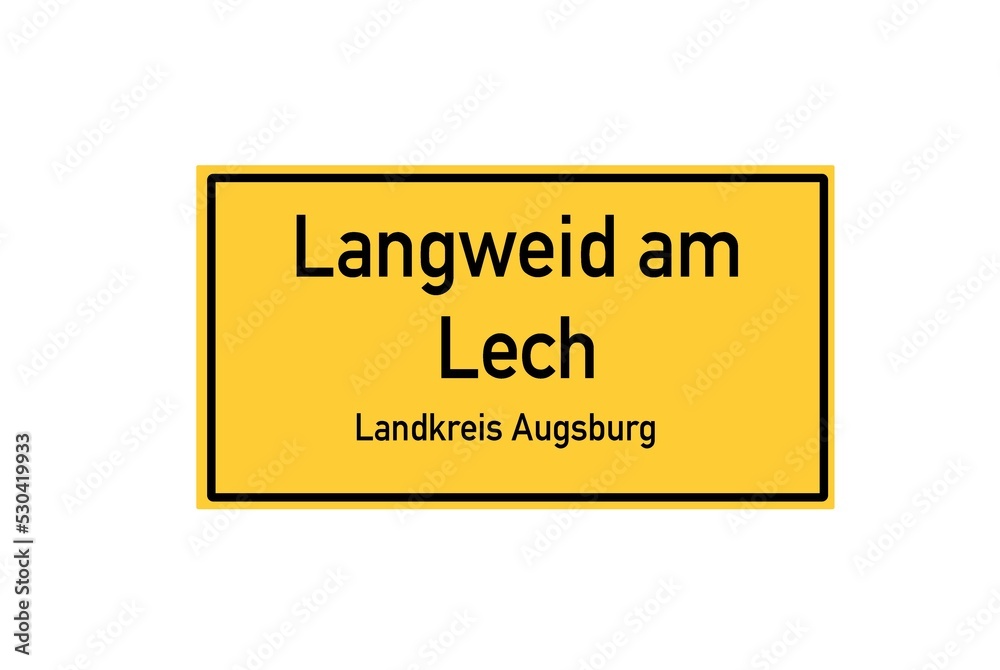 Isolated German city limit sign of Langweid am Lech located in Bayern