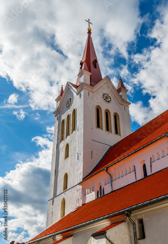 Renovated old medieval Lutheran church of Saint John in old town Cesis, Latvi...