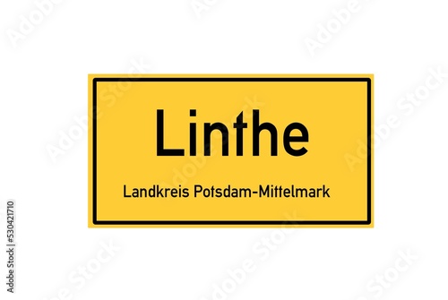 Isolated German city limit sign of Linthe located in Brandenburg photo