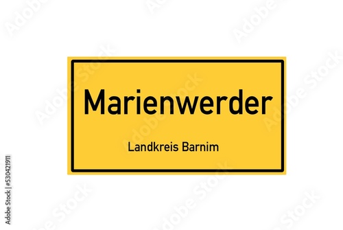 Isolated German city limit sign of Marienwerder located in Brandenburg photo