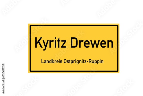 Isolated German city limit sign of Kyritz Drewen located in Brandenburg photo