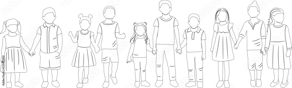 kids boys and girls sketch collection ,contour isolated vector kids boys and girls sketch collection ,contour isolated vector