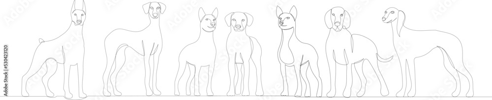 dogs sketch, one continuous line drawing, vector dogs sketch, one continuous line drawing, vector