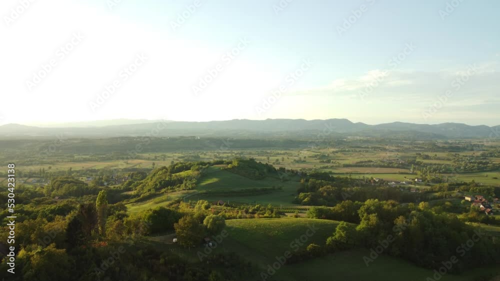 hilly region, central europe, late summer, shot by drone at a height of 300 meters, late afternoon hilly region, central europe, late summer, shot by drone at a height of 300 meters, late afternoon