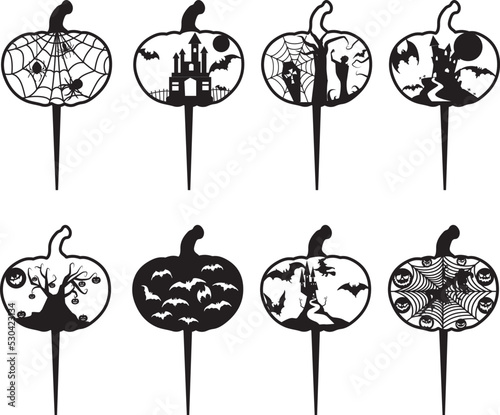 Set Cupcake Topper halloween Spooky Silhouette for decoration