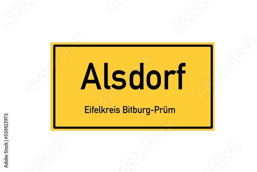 Isolated German city limit sign of Alsdorf located in Rheinland-Pfalz photo