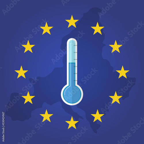 A piece of ice with a frozen euro. The concept of the energy crisis in Europe. Coming winter. Rising energy prices. Problems with heating houses.
