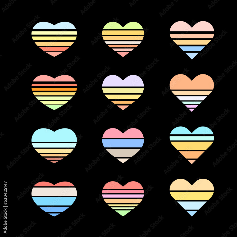 Collection of bright rainbow striped multicolored hearts Collection of bright rainbow striped multicolored hearts