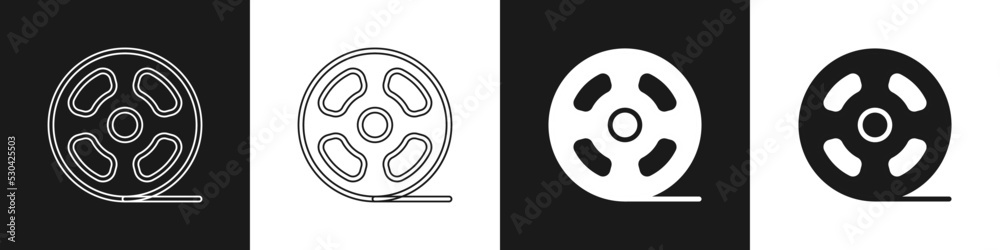 Set Film reel icon isolated on black and white background. Vector Set Film reel icon isolated on black and white background. Vector