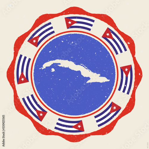 Cuba vintage sign. Grunge round logo with map and flags of Cuba. Modern vector illustration.