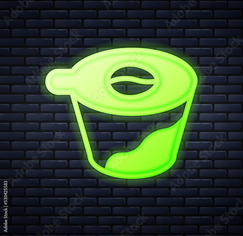 Glowing neon Pour over coffee maker icon isolated on brick wall background. Alternative methods of brewing coffee. Coffee culture. Vector