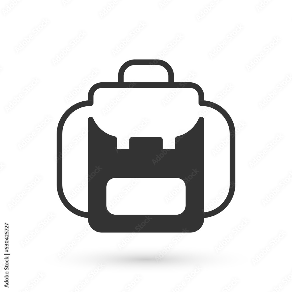 Grey Hiking backpack icon isolated on white background. Camping and mountain exploring backpack. Vector Grey Hiking backpack icon isolated on white background. Camping and mountain exploring backpack. Vector