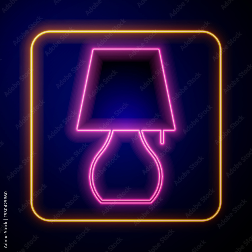 Glowing neon Table lamp icon isolated on black background. Night light. Vector Glowing neon Table lamp icon isolated on black background. Night light. Vector
