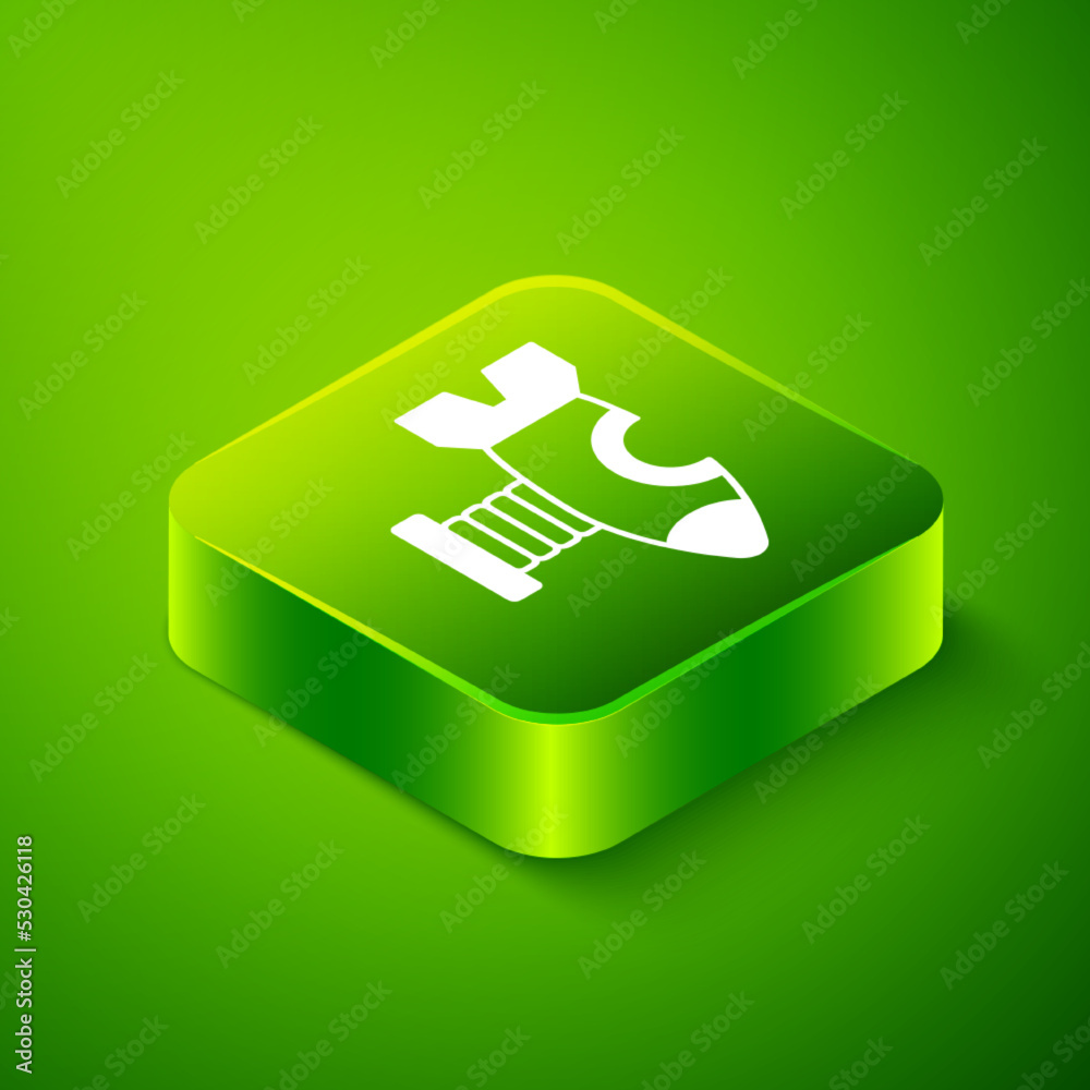 Isometric Swing plane on the playground icon isolated on green background. Childrens carousel with plane. Amusement icon. Green square button. Vector Isometric Swing plane on the playground icon isolated on green background. Childrens carousel with plane. Amusement icon. Green square button. Vector
