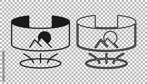 Black 360 degree view icon isolated on transparent background. Virtual reality. Angle 360 degree camera. Panorama photo. Vector