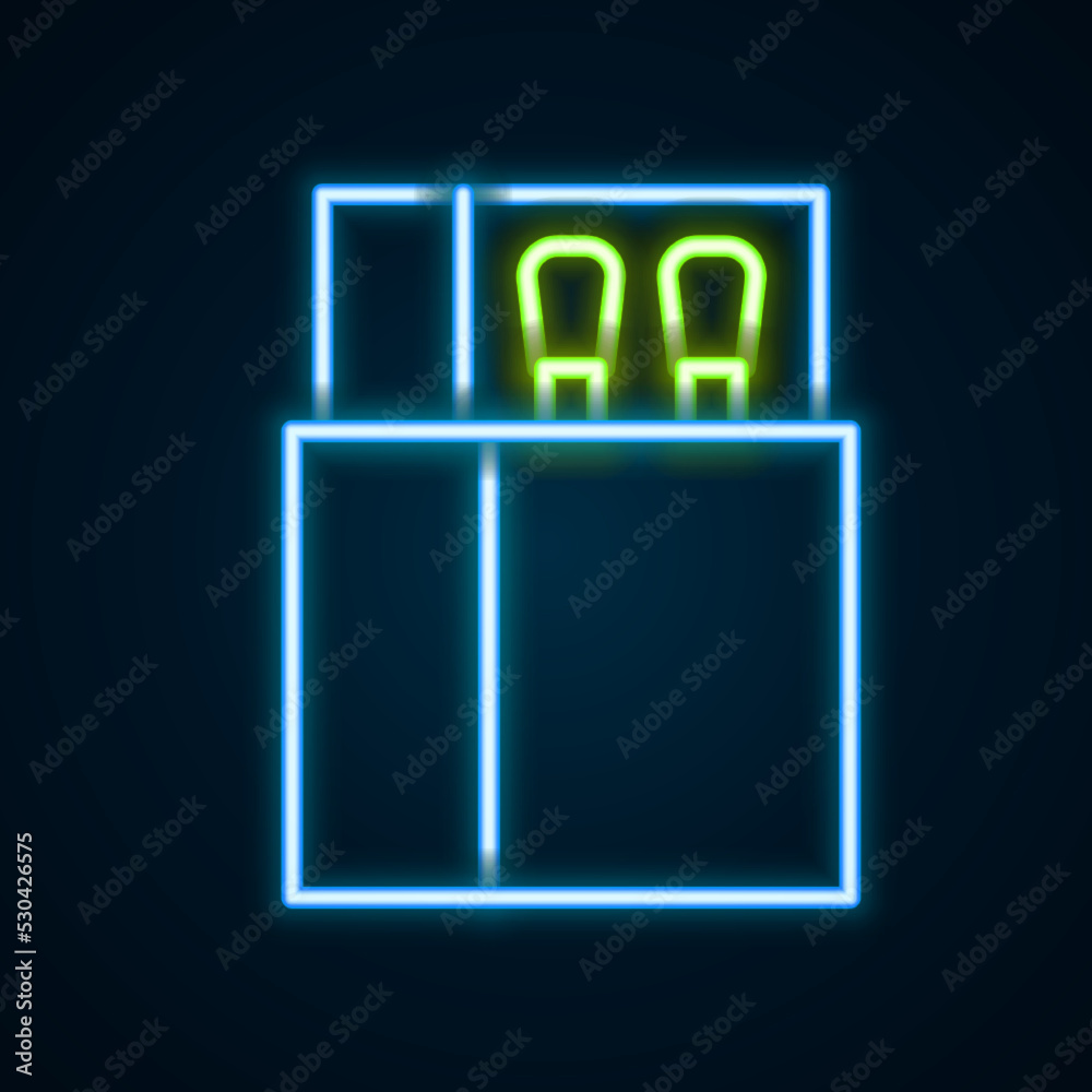 Glowing neon line Open matchbox and matches icon isolated on black background. Colorful outline concept. Vector Glowing neon line Open matchbox and matches icon isolated on black background. Colorful outline concept. Vector