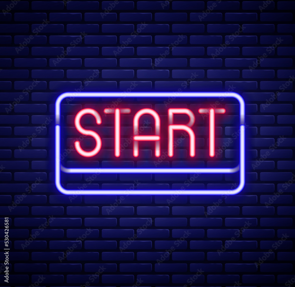Glowing neon line Ribbon in finishing line icon isolated on brick wall background. Symbol of finish line. Sport symbol or business concept. Colorful outline concept. Vector Glowing neon line Ribbon in finishing line icon isolated on brick wall background. Symbol of finish line. Sport symbol or business concept. Colorful outline concept. Vector