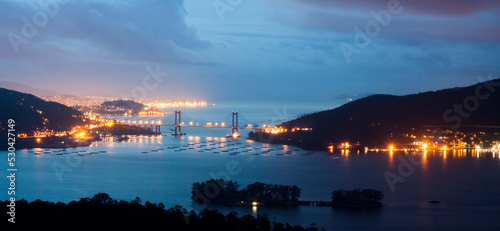 Vistas de la ría de Vigo de noche, puente de Rande, Vigo, Pontevedra, Galicia photo