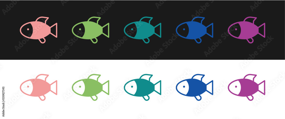Set Fish icon isolated on black and white background. Vector