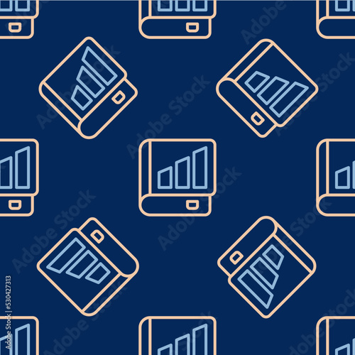 Line Financial book icon isolated seamless pattern on blue background. Vector