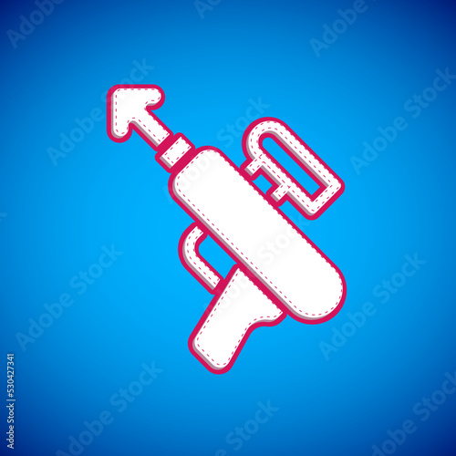 White Fishing harpoon icon isolated on blue background. Fishery manufacturers for catching fish under water. Diving underwater equipment. Vector