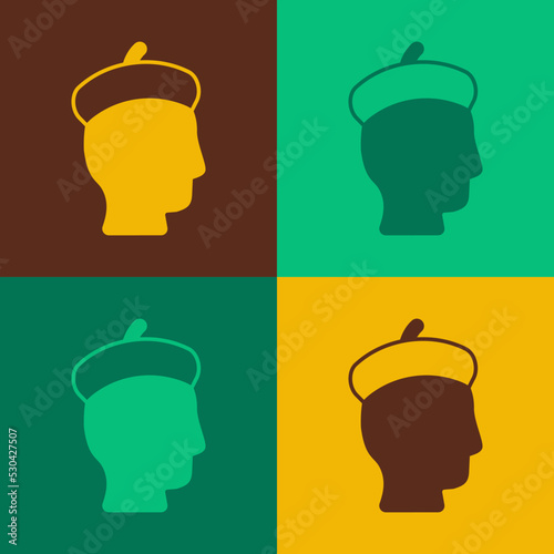 Pop art French man icon isolated on color background. Vector
