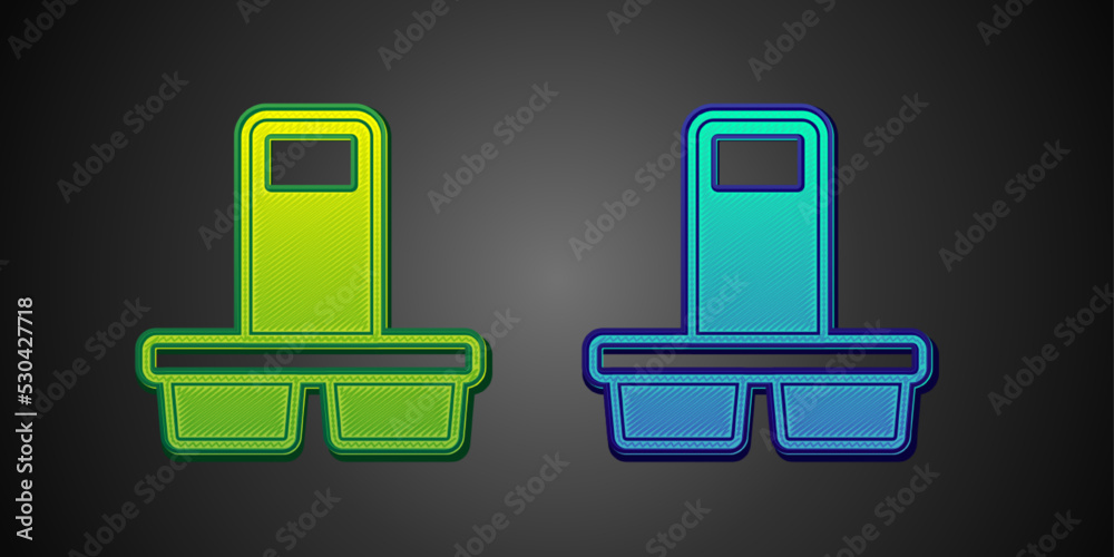Green and blue Coffee cup to go icon isolated on black background. Vector